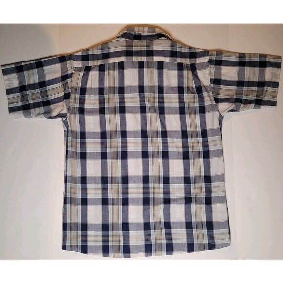 Vintage Steeplechase Blue Gray Plaid Short Sleeve Button Up Shirt Size M - Picture 2 of 7